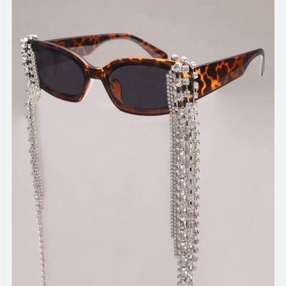 Sparkly Tortoise Rhinestone Tassel Sunglasses - Picture 3 of 14